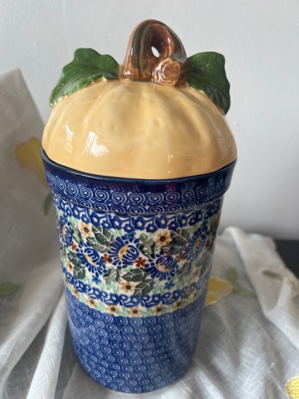 Unikat Canister - Cookie JarBlue Floral Ceramic Canister- Made In Poland